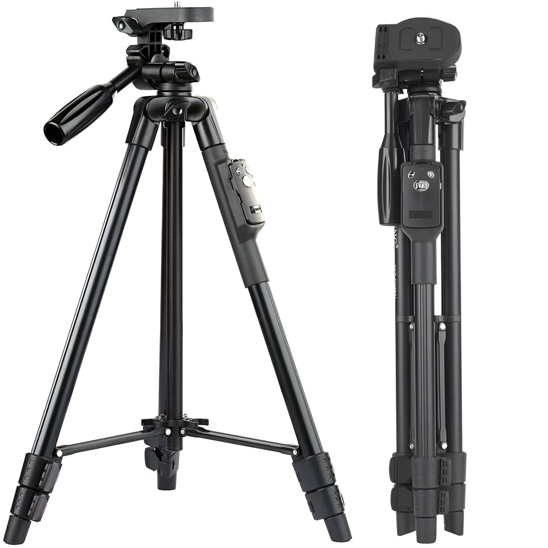 YUNTENG VCT-5208 Tripod with Bluetooth Remote for Mobile Phones, DSLR & Action Cameras | 360° Pan & Tilt | Height Adjustable 43–125cm