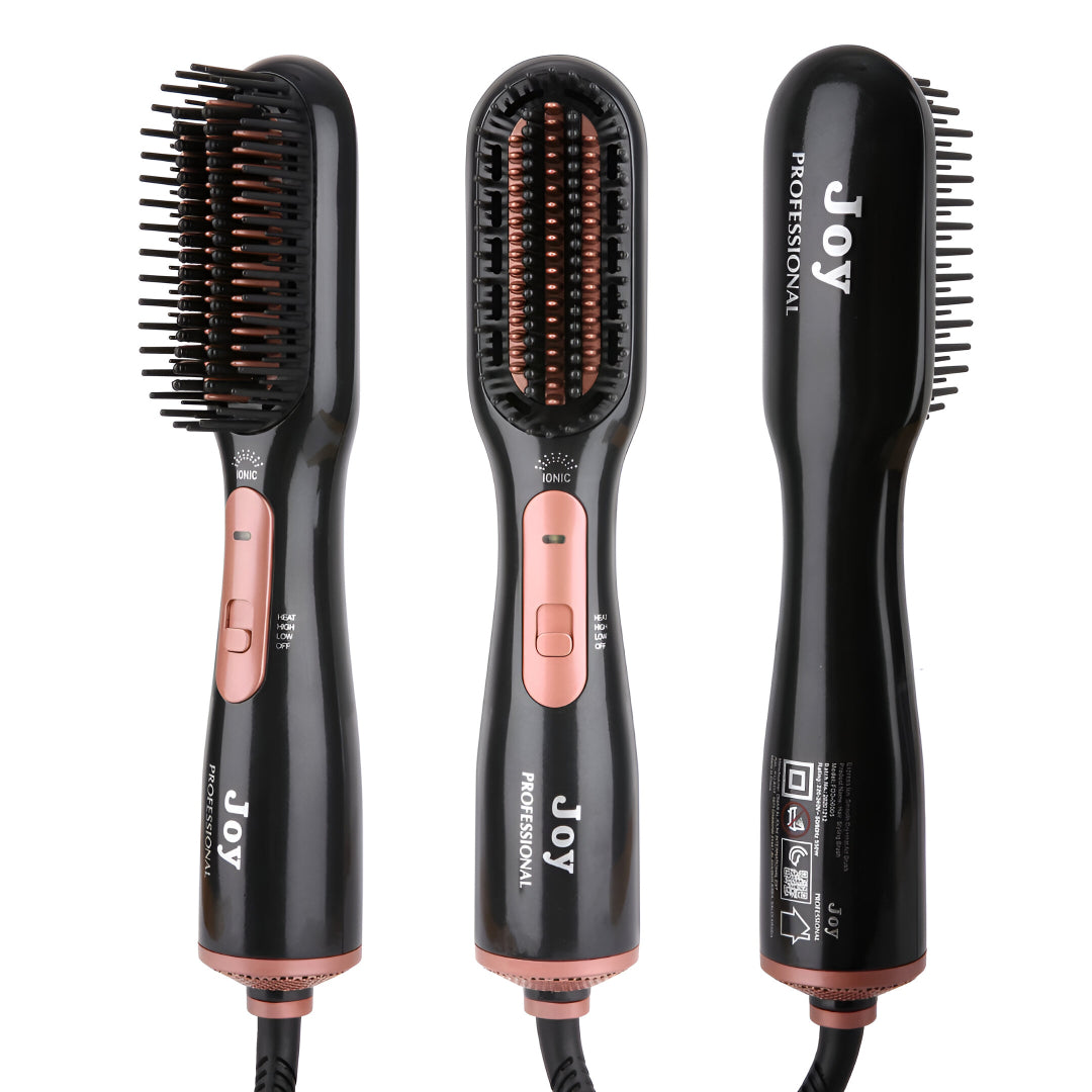 Joy Professional 3-in-1 Hair Styling Brush, Dryer & Straightener – Ionic Hot Air Brush with Adjustable Heat Settings