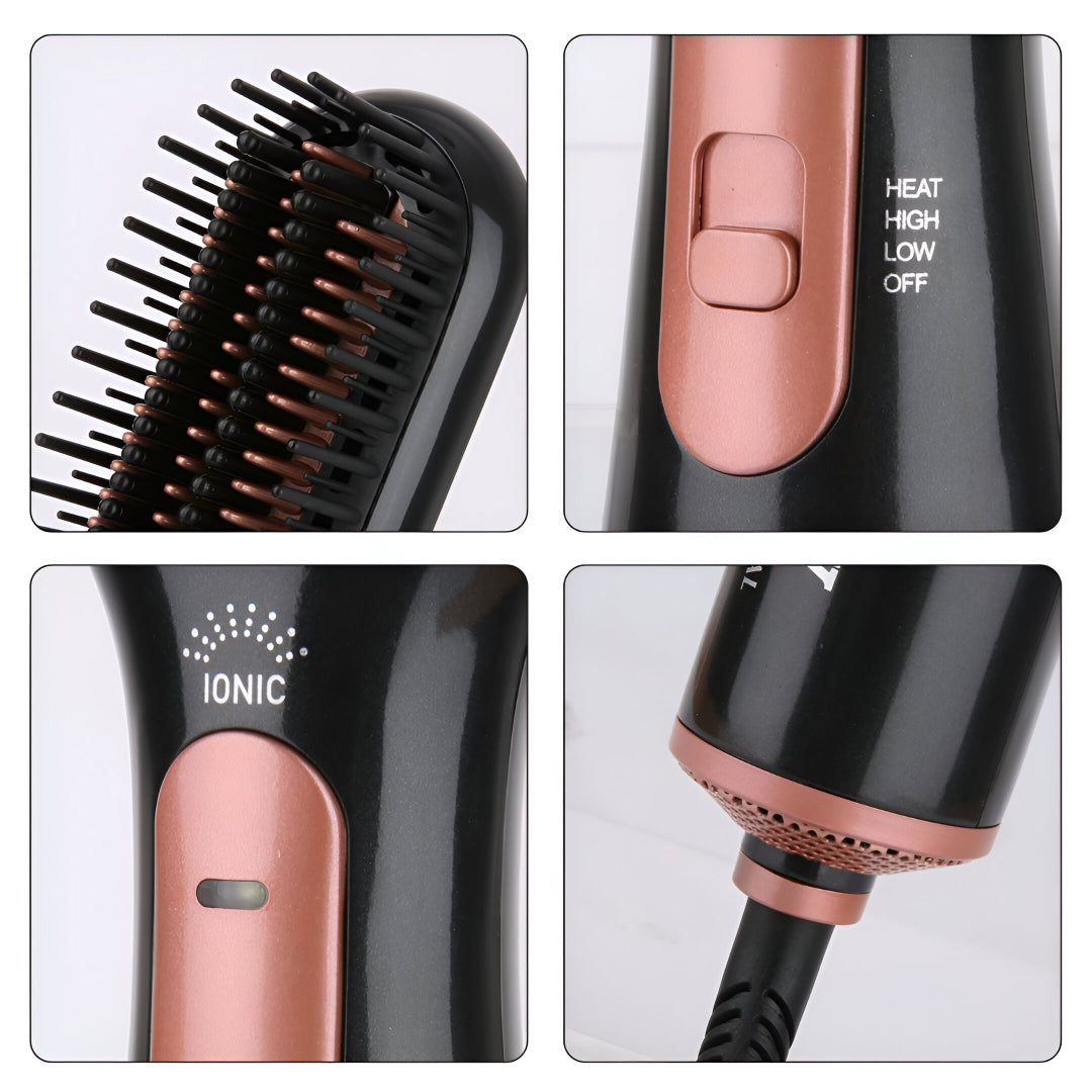Joy Professional 3-in-1 Hair Styling Brush, Dryer & Straightener – Ionic Hot Air Brush with Adjustable Heat Settings