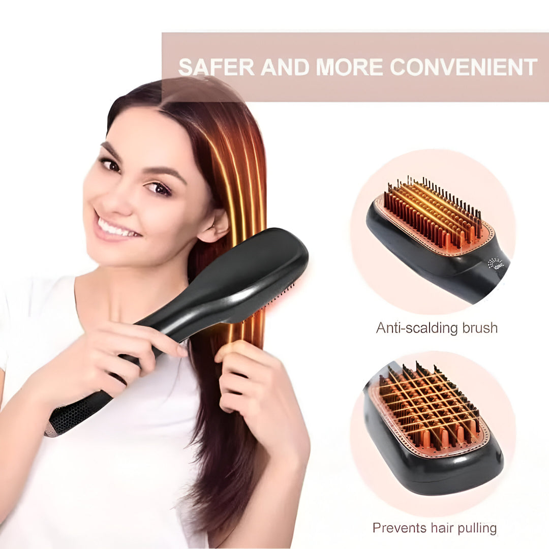 Joy Professional 3-in-1 Hair Styling Brush, Dryer & Straightener – Ionic Hot Air Brush with Adjustable Heat Settings