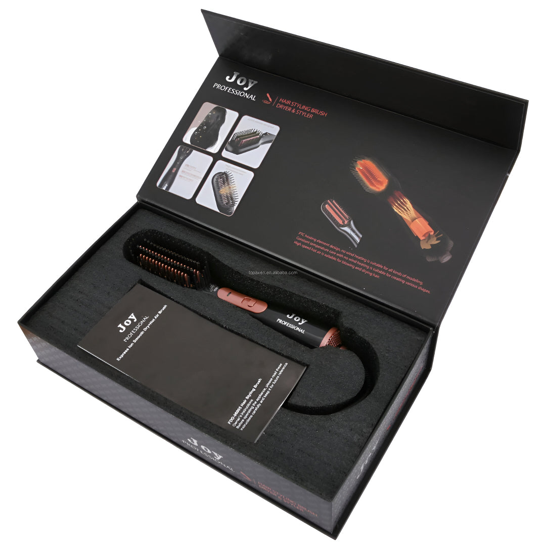 Joy Professional 3-in-1 Hair Styling Brush, Dryer & Straightener – Ionic Hot Air Brush with Adjustable Heat Settings