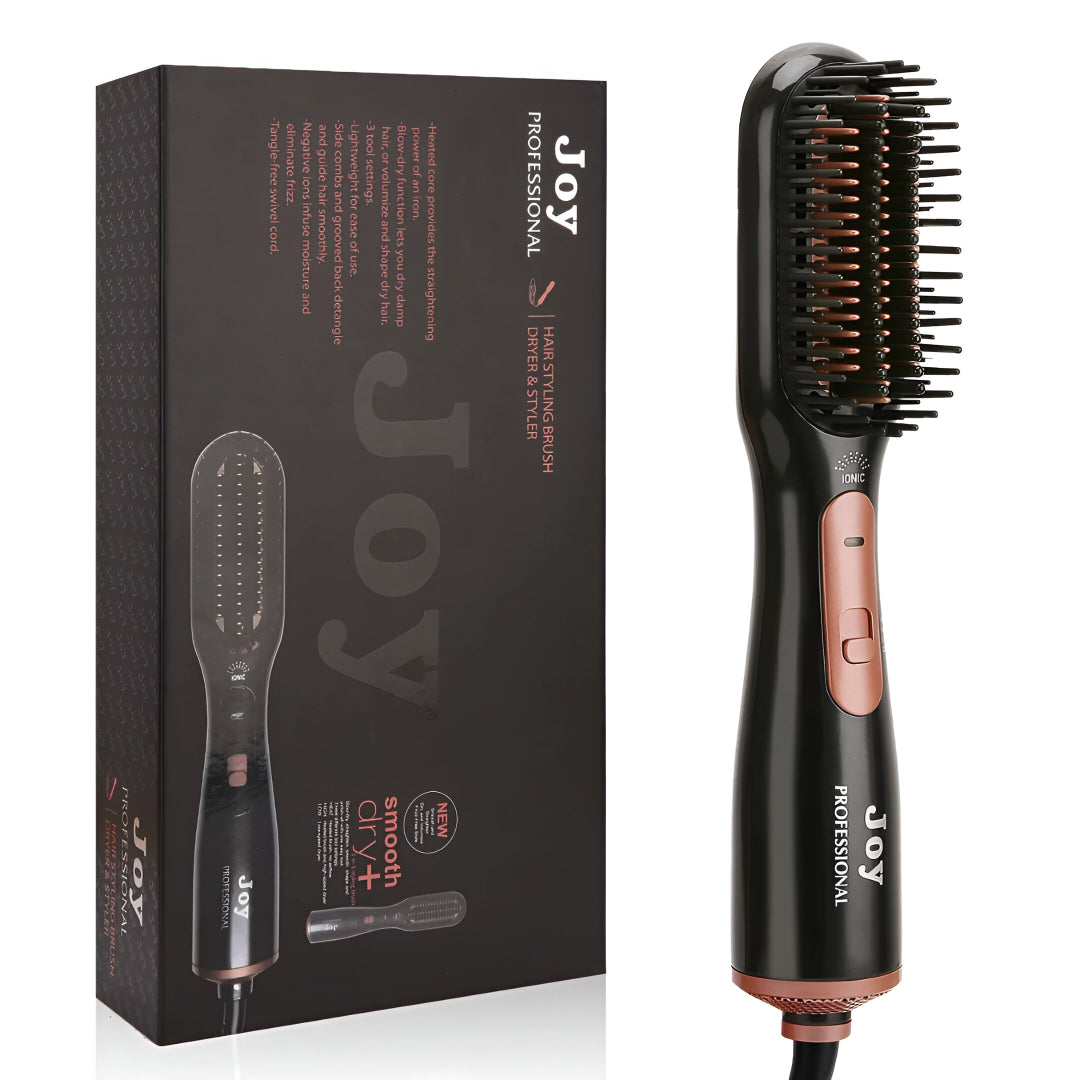 Joy Professional 3-in-1 Hair Styling Brush, Dryer & Straightener – Ionic Hot Air Brush with Adjustable Heat Settings