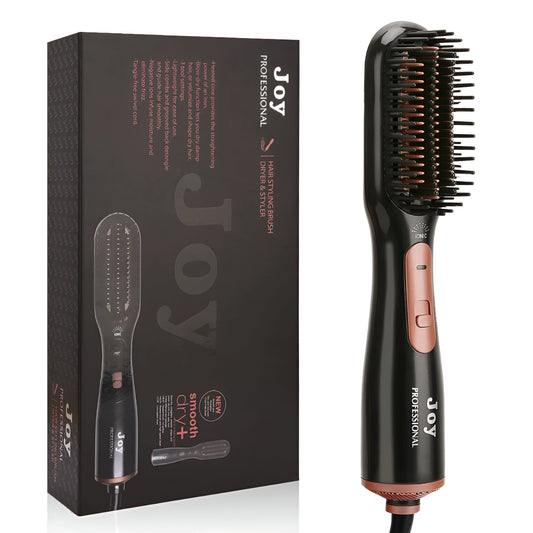 Joy Professional 3-in-1 Hair Styling Brush, Dryer & Straightener – Ionic Hot Air Brush with Adjustable Heat Settings