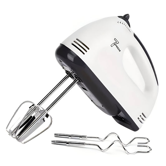 7-Speed Electric Hand Mixer – Portable Egg Beater, Dough Kneader & Cream Whipper with Stainless Steel Beaters & Hooks