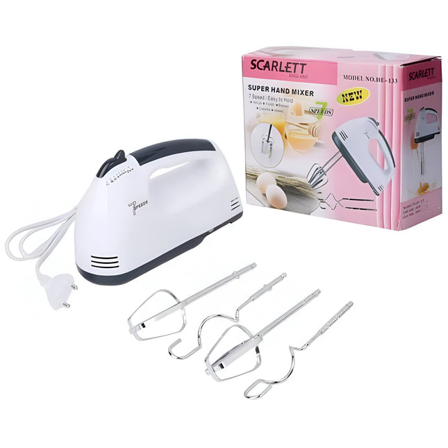 7-Speed Electric Hand Mixer – Portable Egg Beater, Dough Kneader & Cream Whipper with Stainless Steel Beaters & Hooks