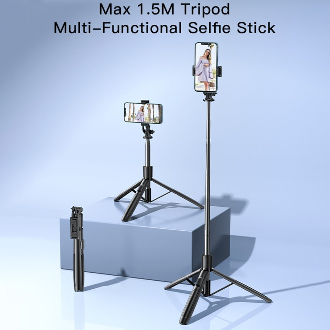Yesido SF13 2-in-1 Bluetooth Tripod & Monopod – 1.58M Telescopic Selfie Stick with Remote, 360° Rotation, LED Light & Camera Compatible