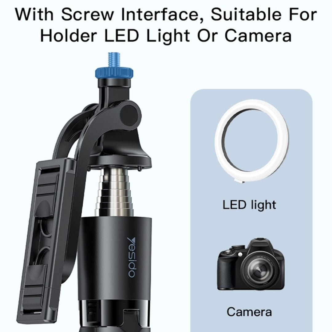 Yesido SF13 2-in-1 Bluetooth Tripod & Monopod – 1.58M Telescopic Selfie Stick with Remote, 360° Rotation, LED Light & Camera Compatible