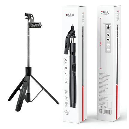Yesido SF13 2-in-1 Bluetooth Tripod & Monopod – 1.58M Telescopic Selfie Stick with Remote, 360° Rotation, LED Light & Camera Compatible