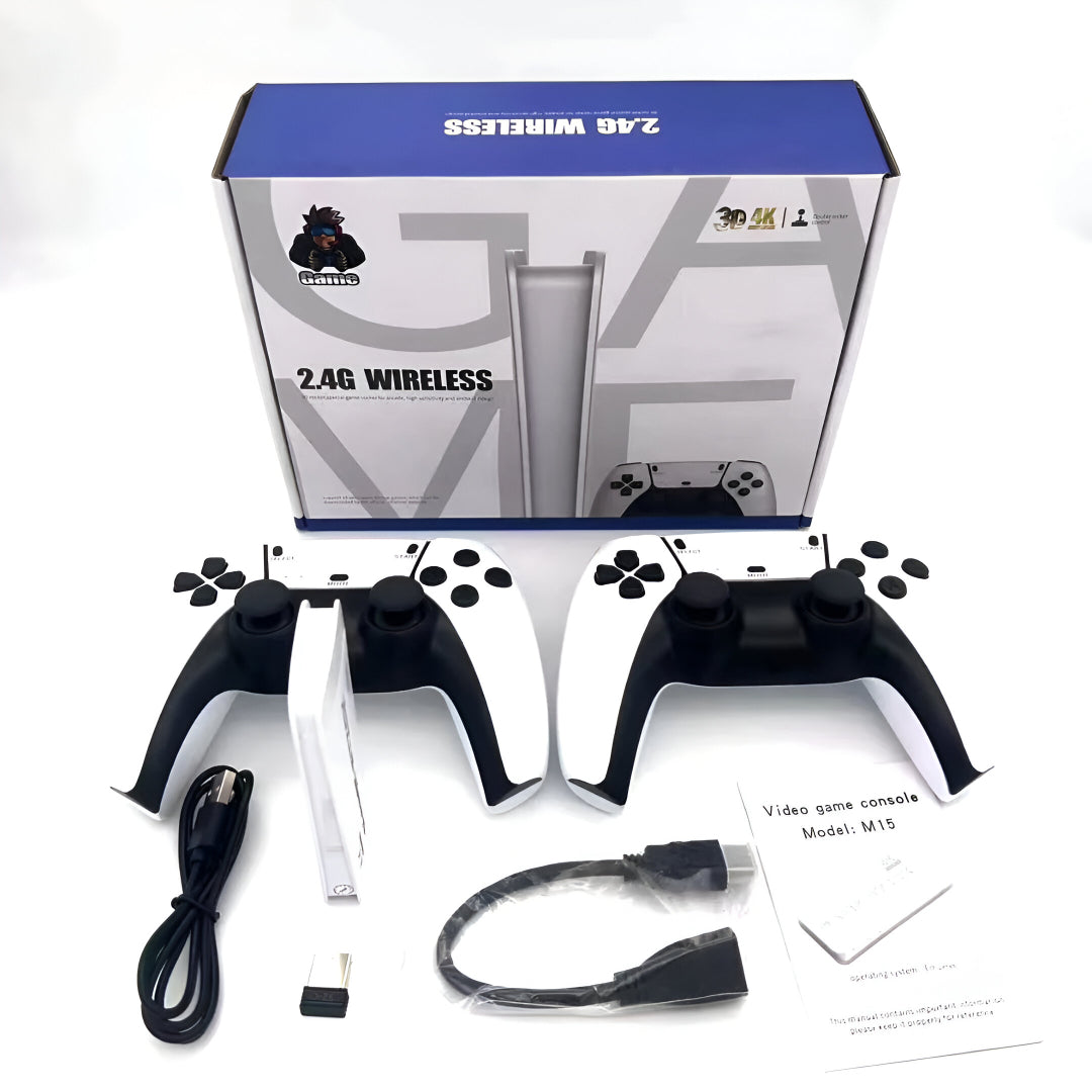 M15 Wireless Retro Game Console Stick – 30,000+ Games, 2.4G Dual Wireless Controllers, Plug & Play TV Console with 4K HDMI Output