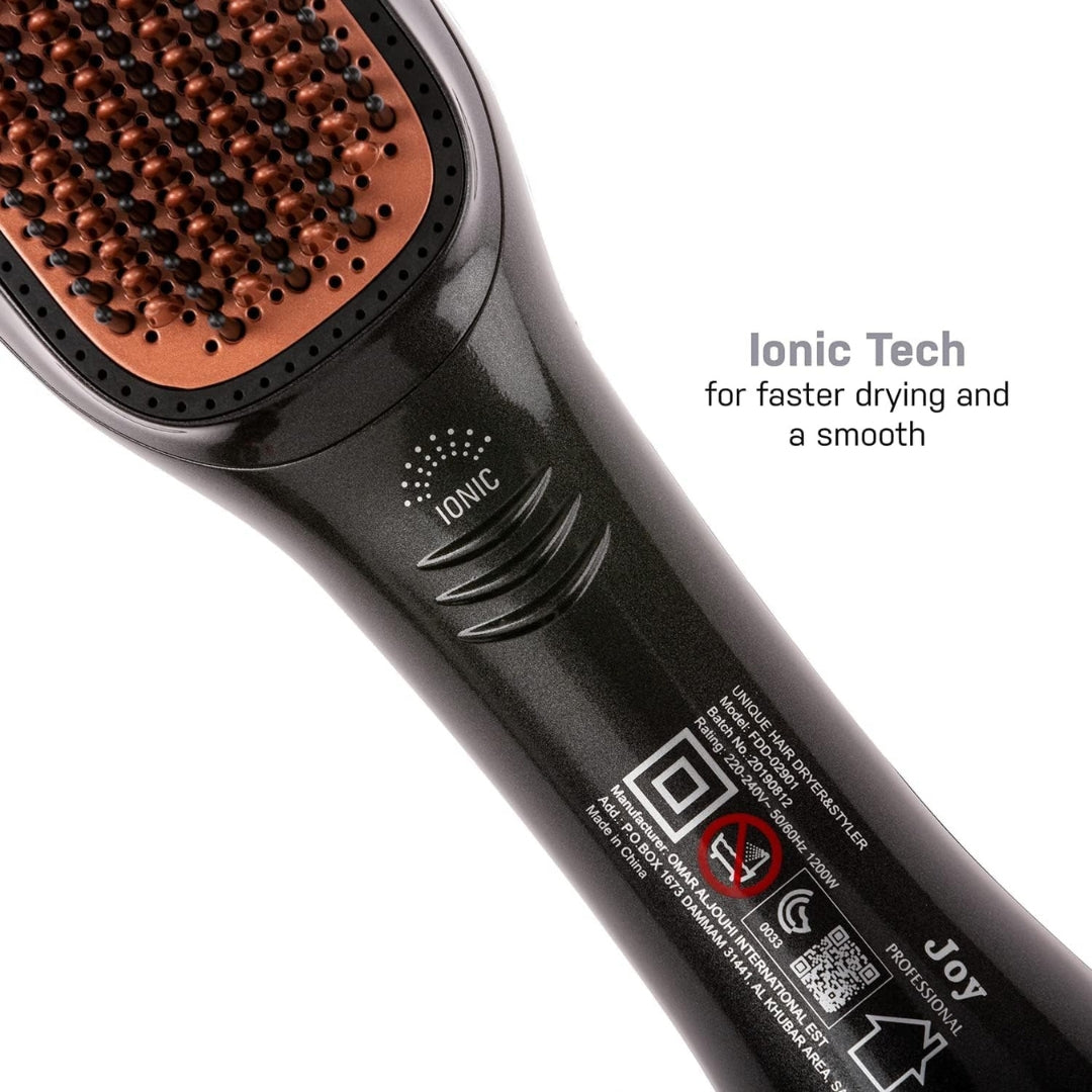 JOY Professional 2-in-1 Styling Brush – Hair Dryer & Straightener with Ionic Technology