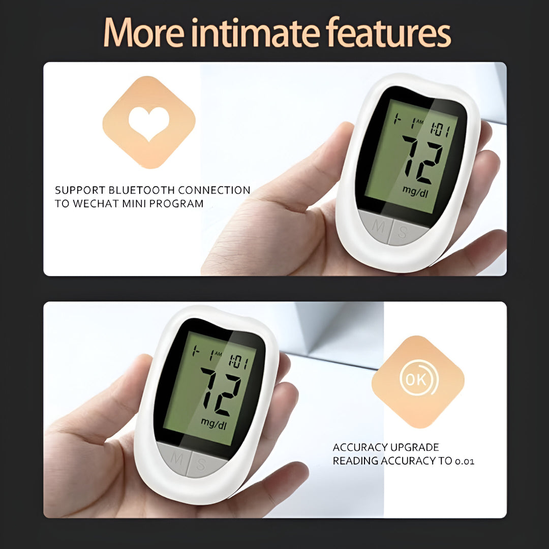 Blood Glucose Meter Kit with Test Strips & Lancets – Portable Home Glucose Tester for Diabetes Monitoring