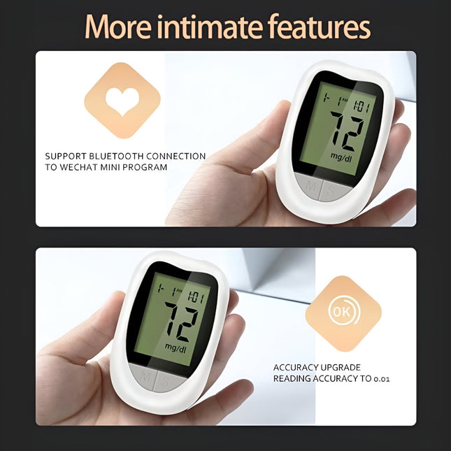 Blood Glucose Meter Kit with Test Strips & Lancets – Portable Home Glucose Tester for Diabetes Monitoring