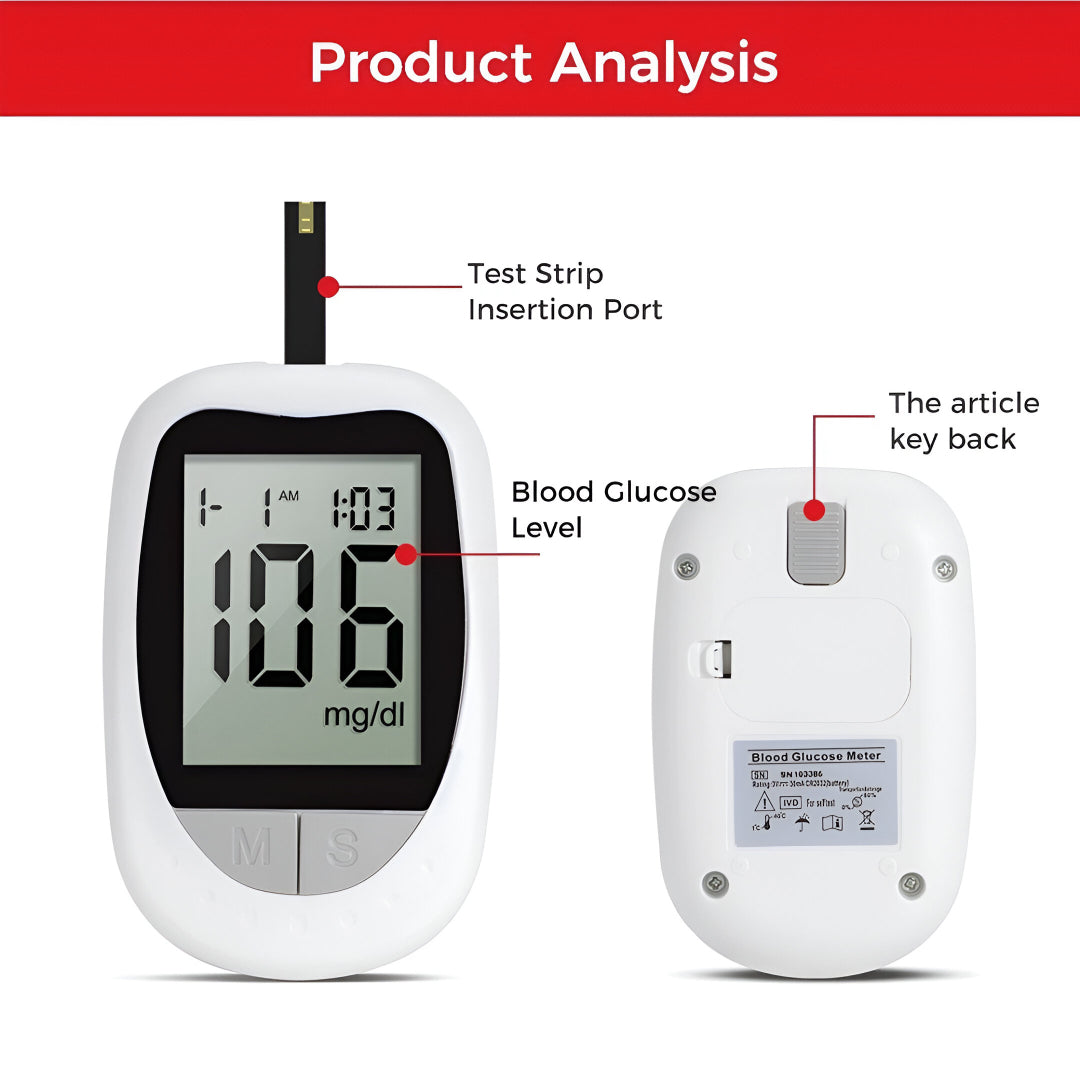 Blood Glucose Meter Kit with Test Strips & Lancets – Portable Home Glucose Tester for Diabetes Monitoring