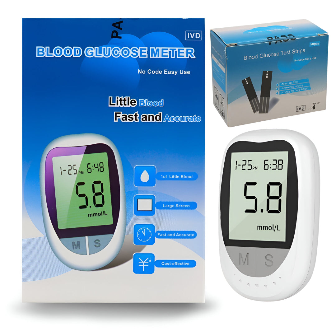 Blood Glucose Meter Kit with Test Strips & Lancets – Portable Home Glucose Tester for Diabetes Monitoring