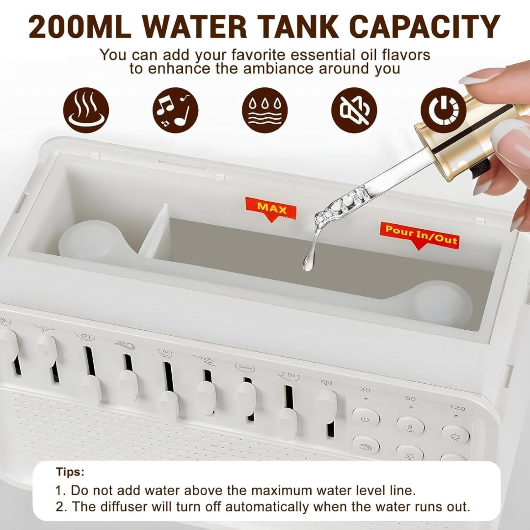 White Noise Sleep Sound Machine with Diffuser | 8 Ambient Sounds, Bluetooth Speaker, Night Light & Humidifier