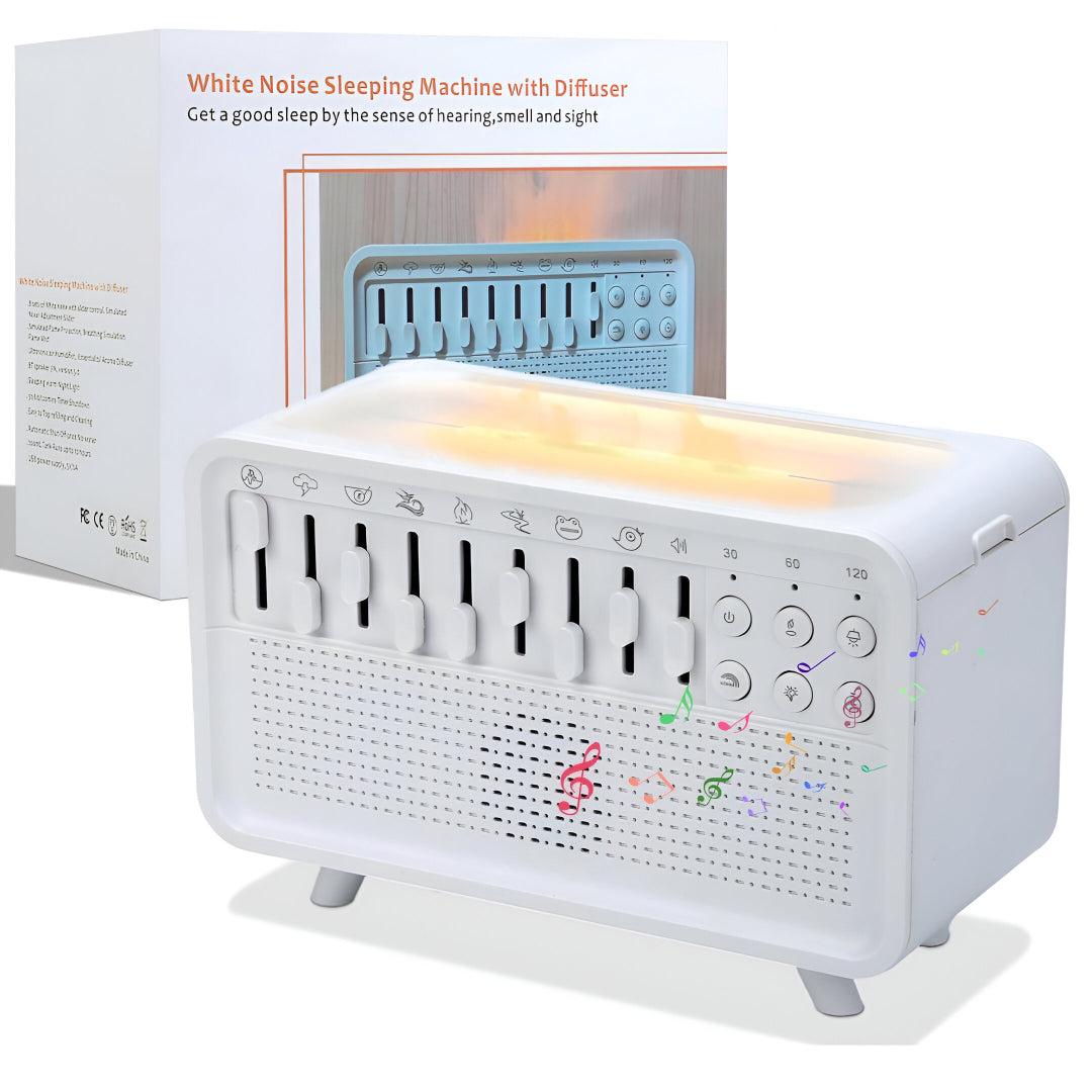 White Noise Sleep Sound Machine with Diffuser | 8 Ambient Sounds, Bluetooth Speaker, Night Light & Humidifier