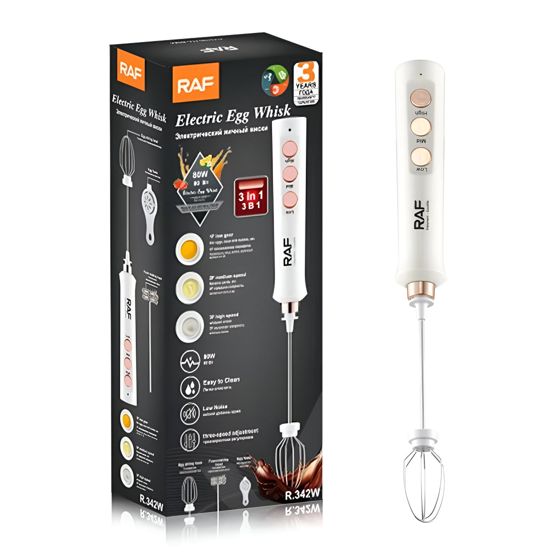 RAF 3-in-1 Rechargeable Milk Frother & Electric Egg Whisk | 3-Speed Handheld Mixer with Stainless Steel Whisk