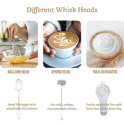 RAF 3-in-1 Rechargeable Milk Frother & Electric Egg Whisk | 3-Speed Handheld Mixer with Stainless Steel Whisk
