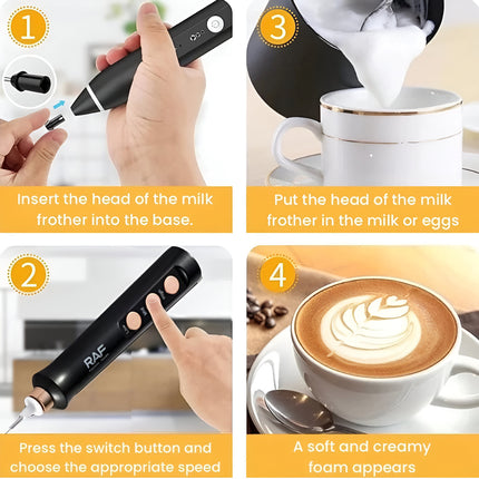 RAF 3-in-1 Rechargeable Milk Frother & Electric Egg Whisk | 3-Speed Handheld Mixer with Stainless Steel Whisk