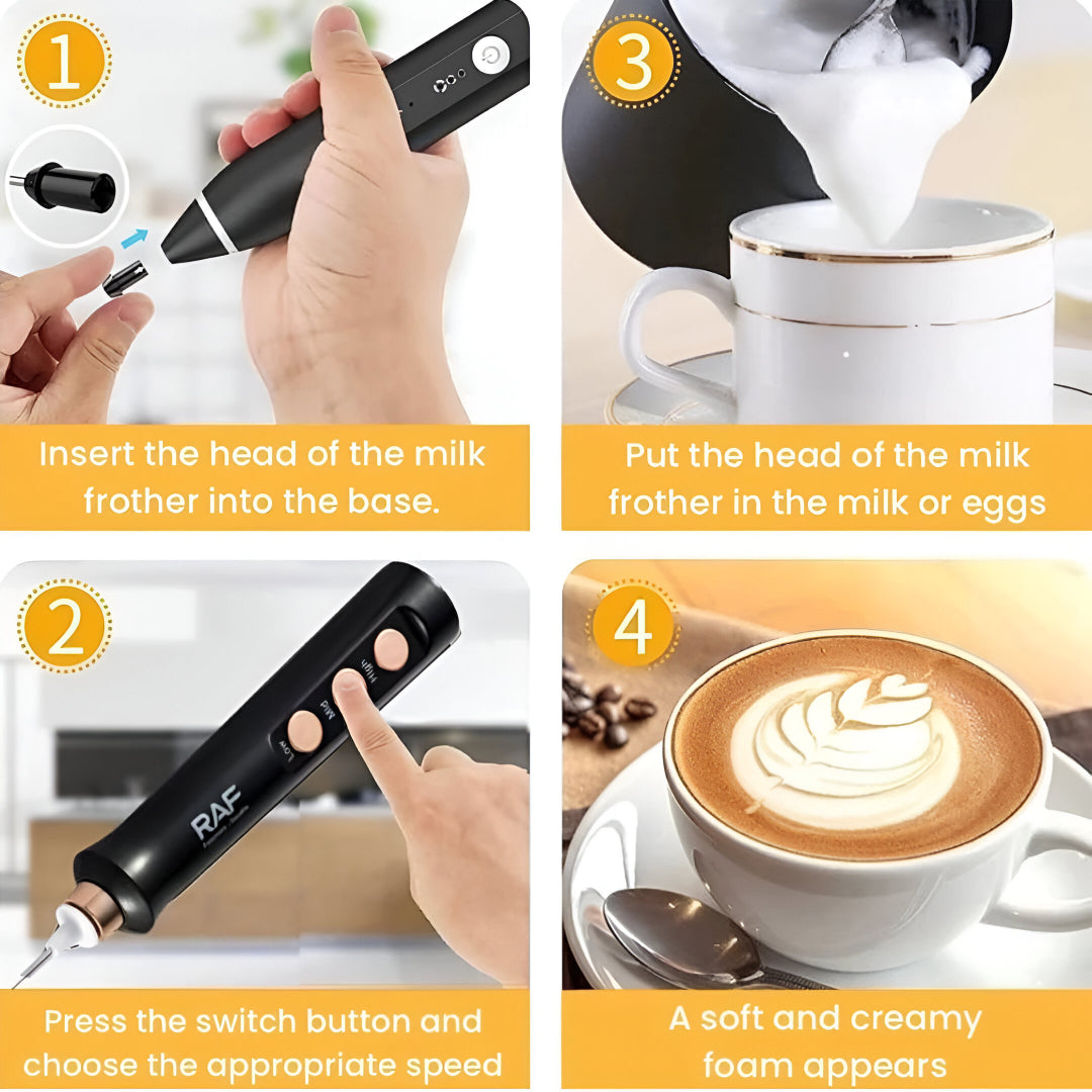 RAF 3-in-1 Rechargeable Milk Frother & Electric Egg Whisk | 3-Speed Handheld Mixer with Stainless Steel Whisk