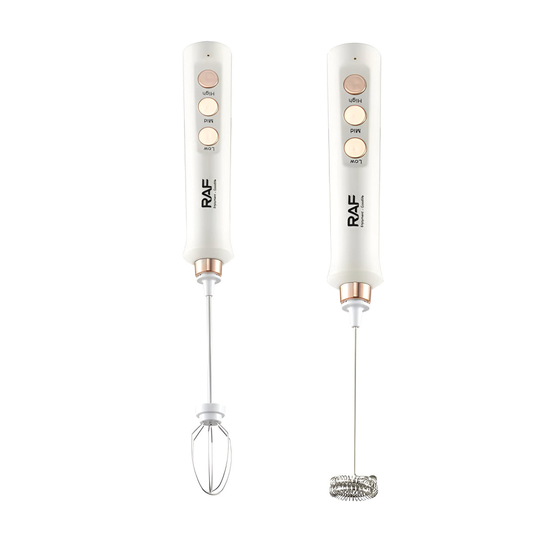 RAF 3-in-1 Rechargeable Milk Frother & Electric Egg Whisk | 3-Speed Handheld Mixer with Stainless Steel Whisk