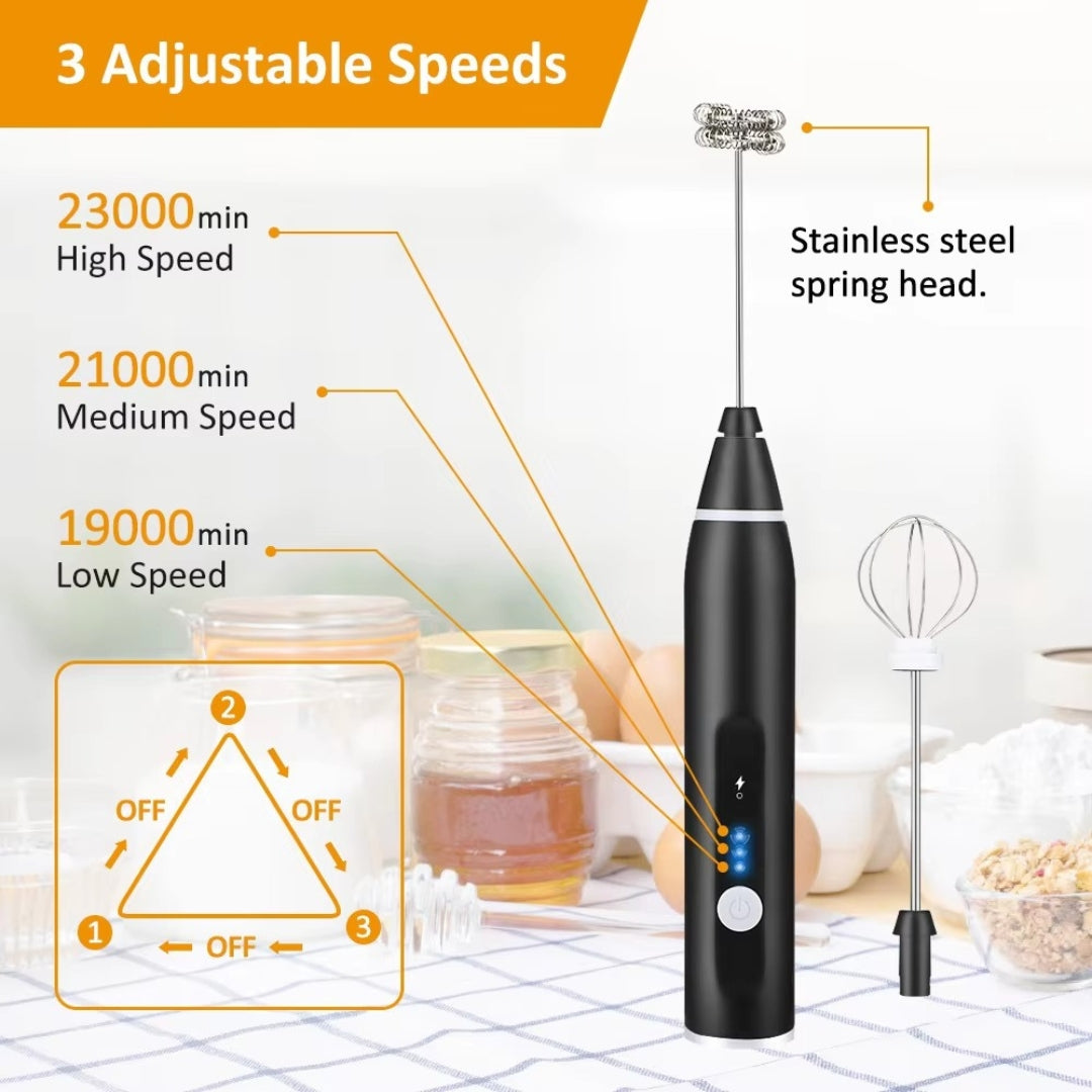 Electric Egg & Milk Frother Blender | Portable USB Rechargeable 3-Speed Handheld Whisk Mixer for Coffee, Cappuccino & More