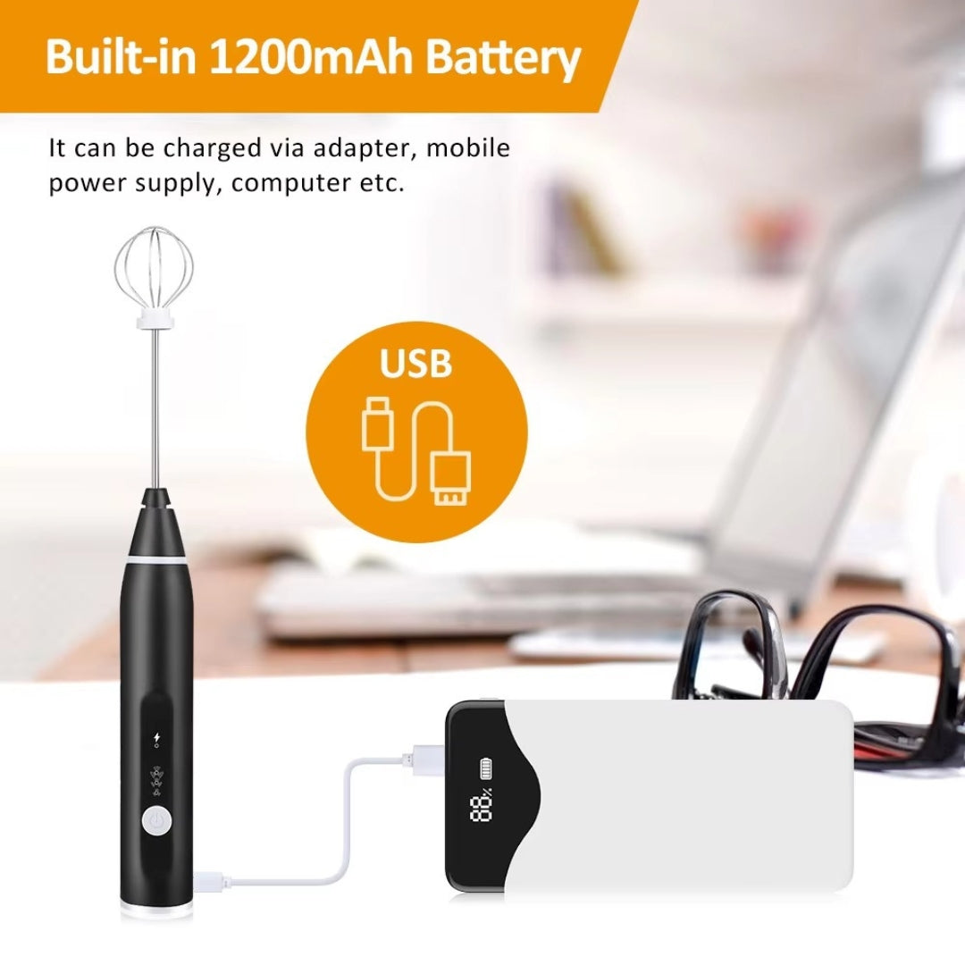 Electric Egg & Milk Frother Blender | Portable USB Rechargeable 3-Speed Handheld Whisk Mixer for Coffee, Cappuccino & More