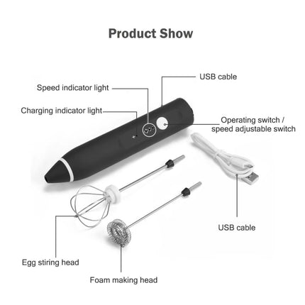 Electric Egg & Milk Frother Blender | Portable USB Rechargeable 3-Speed Handheld Whisk Mixer for Coffee, Cappuccino & More