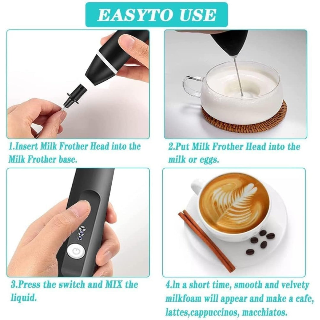 Electric Egg & Milk Frother Blender | Portable USB Rechargeable 3-Speed Handheld Whisk Mixer for Coffee, Cappuccino & More