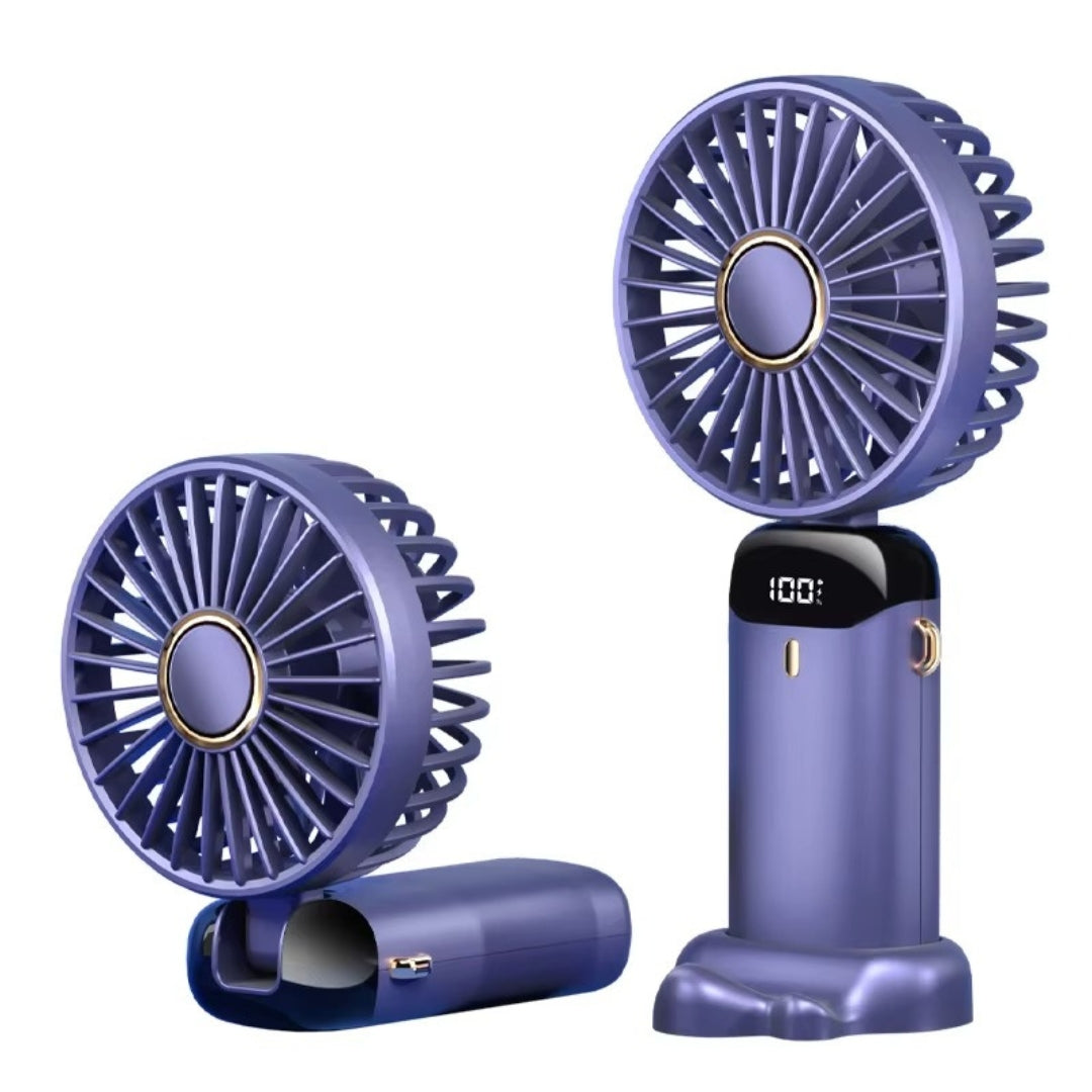 LED Digital Display Fan | Portable USB-C Rechargeable Fan with 5 Speed Modes, 3000mAh Battery, Base & Neck Hanging Strap
