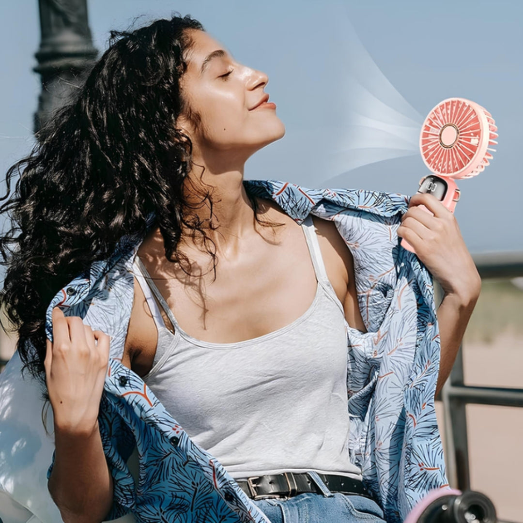 Folding LED Digital Display Mini Fan | Portable Rechargeable Desk & Handheld Fan with 5 Speeds, 3000mAh Battery & USB Charging