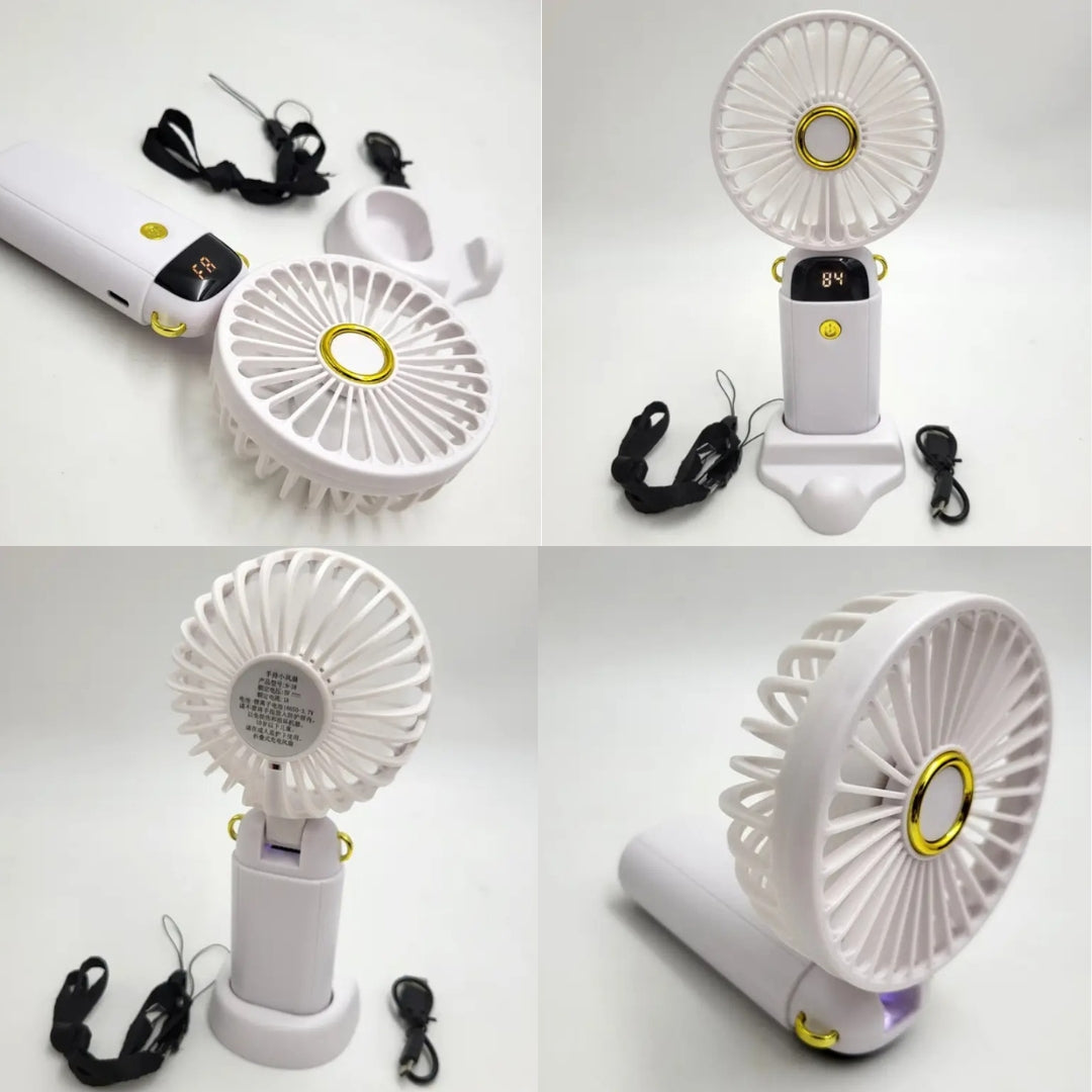 Folding LED Digital Display Mini Fan | Portable Rechargeable Desk & Handheld Fan with 5 Speeds, 3000mAh Battery & USB Charging