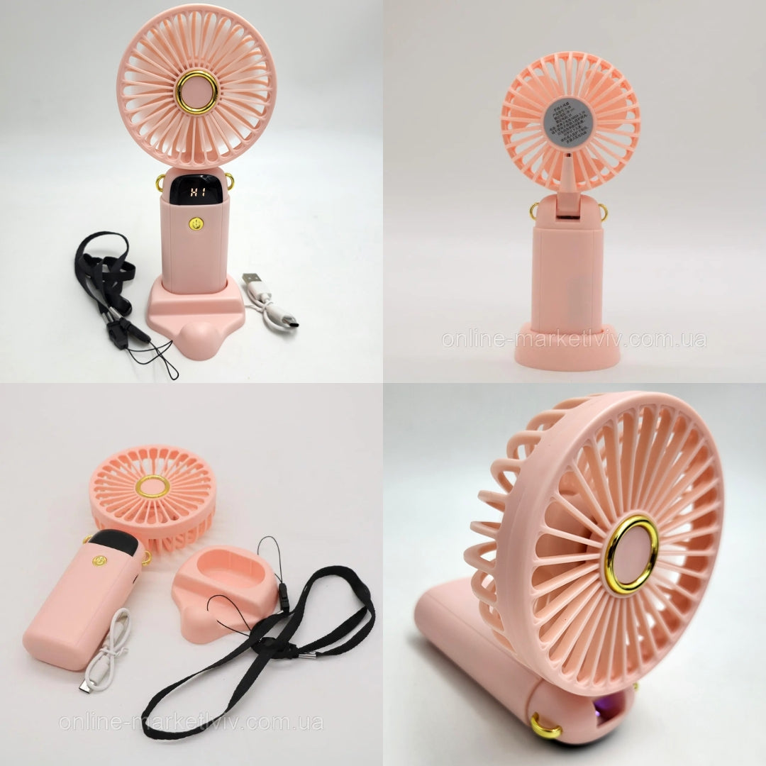 Folding LED Digital Display Mini Fan | Portable Rechargeable Desk & Handheld Fan with 5 Speeds, 3000mAh Battery & USB Charging