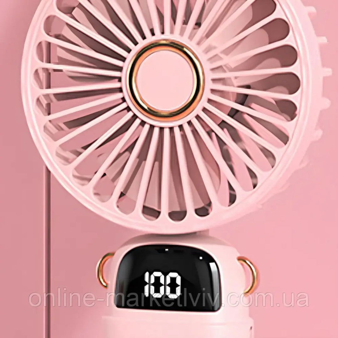 Folding LED Digital Display Mini Fan | Portable Rechargeable Desk & Handheld Fan with 5 Speeds, 3000mAh Battery & USB Charging
