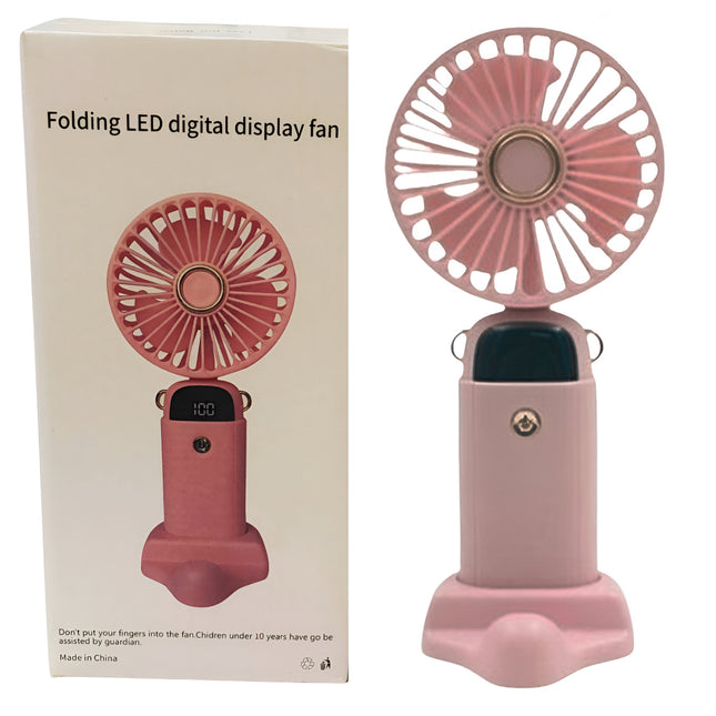 Folding LED Digital Display Mini Fan | Portable Rechargeable Desk & Handheld Fan with 5 Speeds, 3000mAh Battery & USB Charging