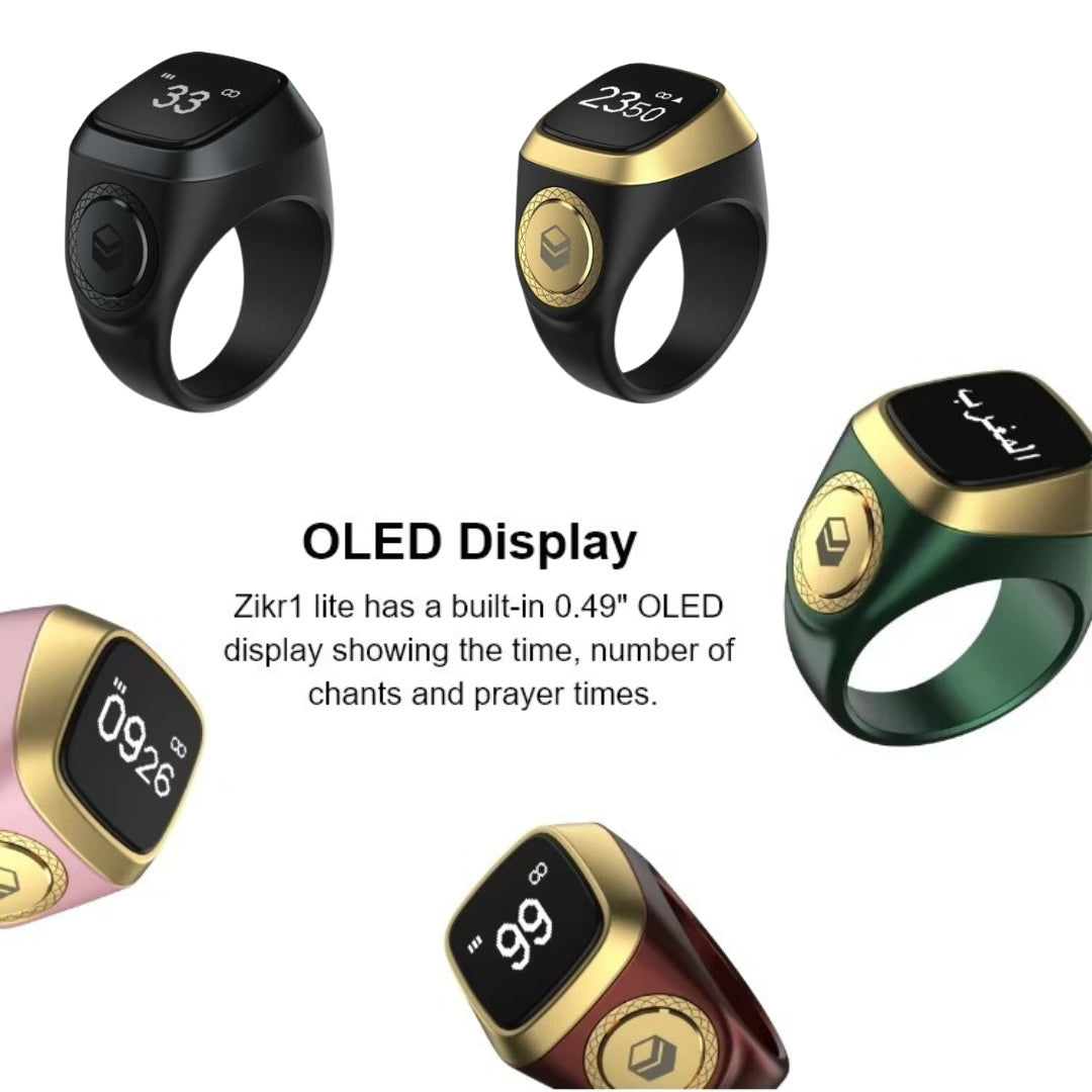 iQibla Smart Zikr Ring – Digital Tasbih Counter with OLED Display & Prayer Time Reminders