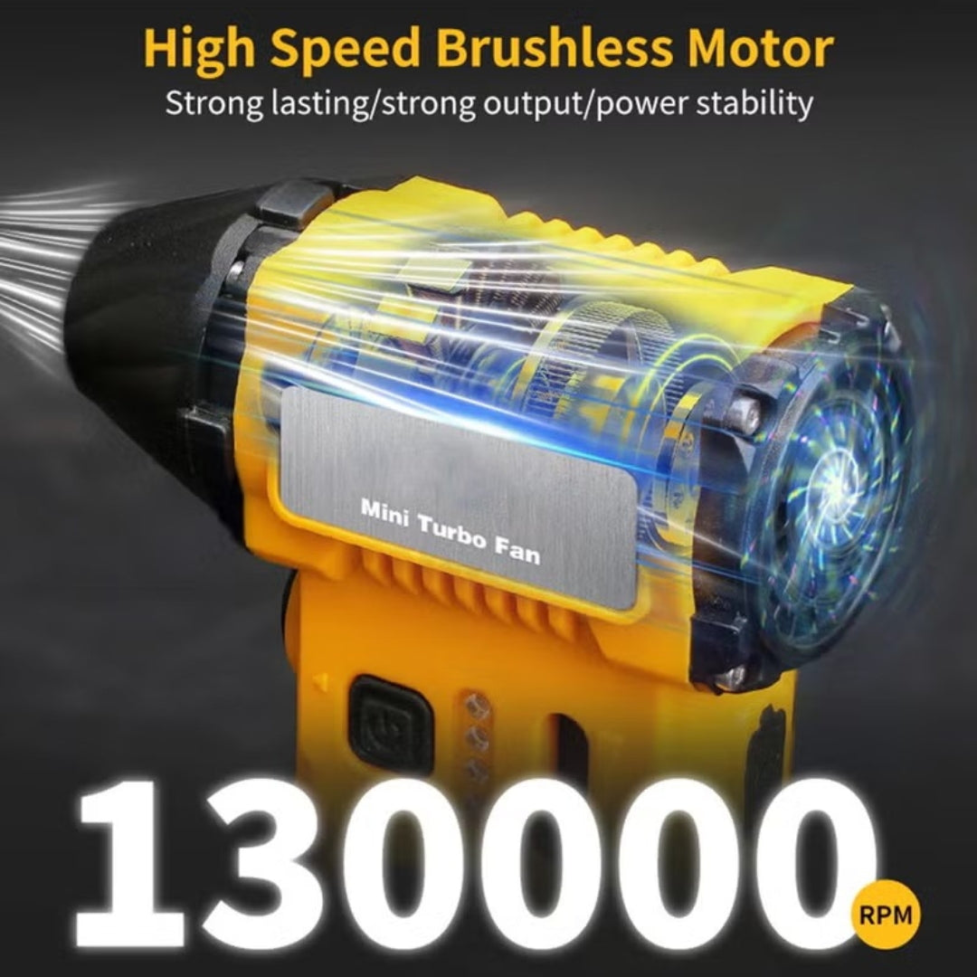 VIOLENT FAN F020 | 130,000 RPM Upgraded Mini Turbofan – High-Speed Cordless Handheld Blower with 5000mAh Battery, LED Lights, 4 Nozzles & Emergency Seat Belt Cutter