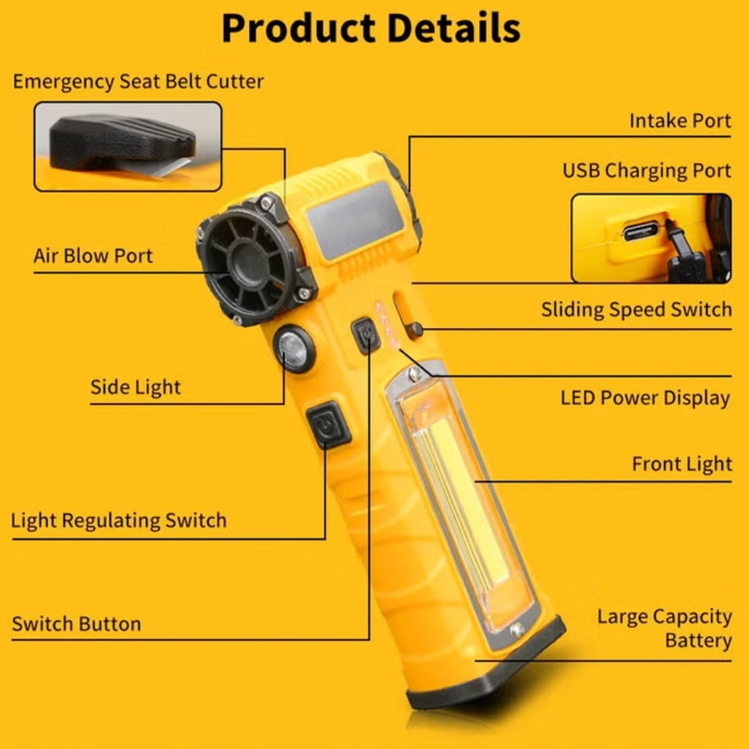 VIOLENT FAN F020 | 130,000 RPM Upgraded Mini Turbofan – High-Speed Cordless Handheld Blower with 5000mAh Battery, LED Lights, 4 Nozzles & Emergency Seat Belt Cutter