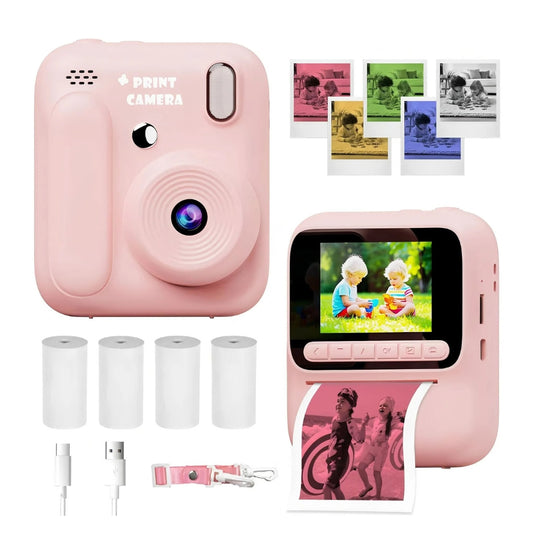 Digital Mini Instant Print Camera for Kids – Digital Educational Toy with 4 Rolls of Color Paper & Strap