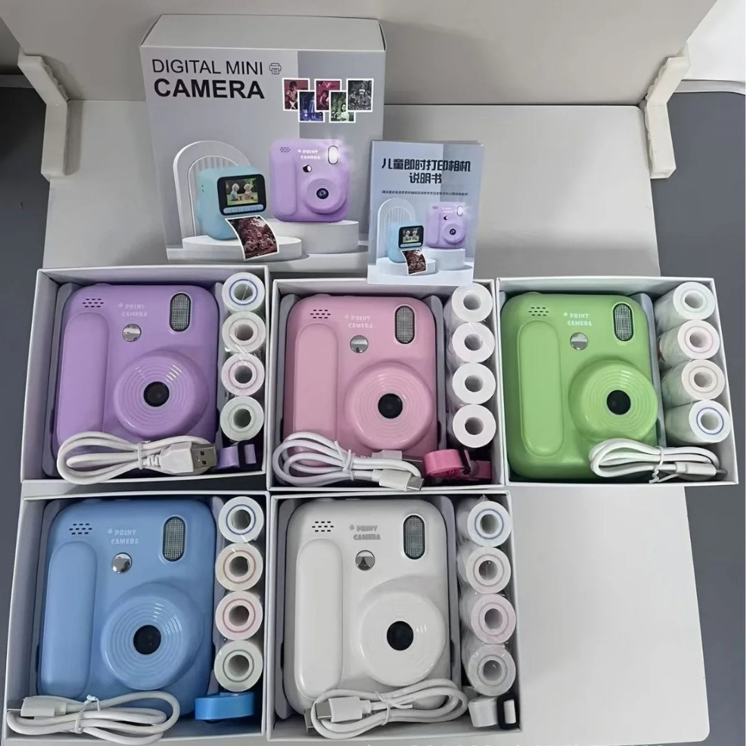 Digital Mini Instant Print Camera for Kids – Digital Educational Toy with 4 Rolls of Color Paper & Strap