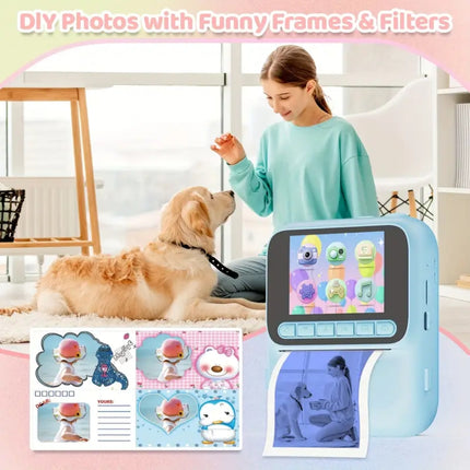 Digital Mini Instant Print Camera for Kids – Digital Educational Toy with 4 Rolls of Color Paper & Strap