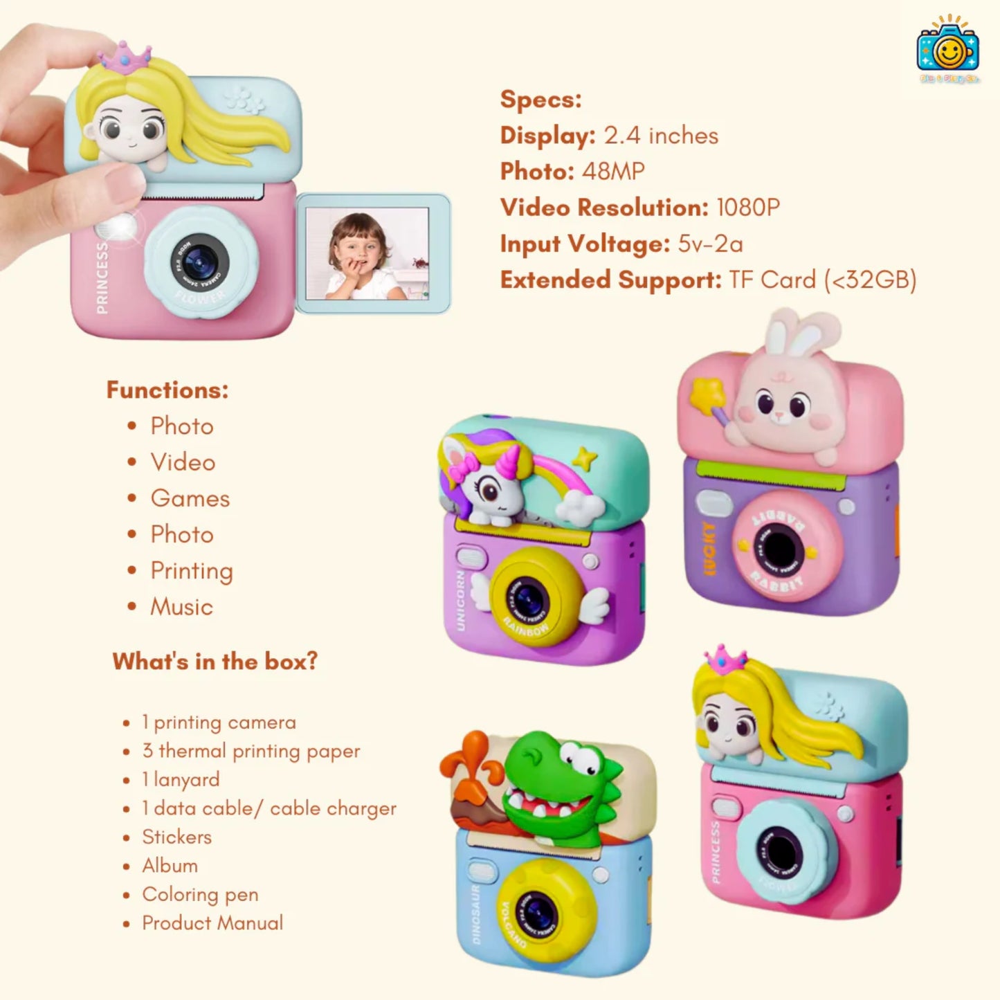 Portable Camera for Kids Instant Print – Bunny Flip Screen Camera with Instant Photo Printing