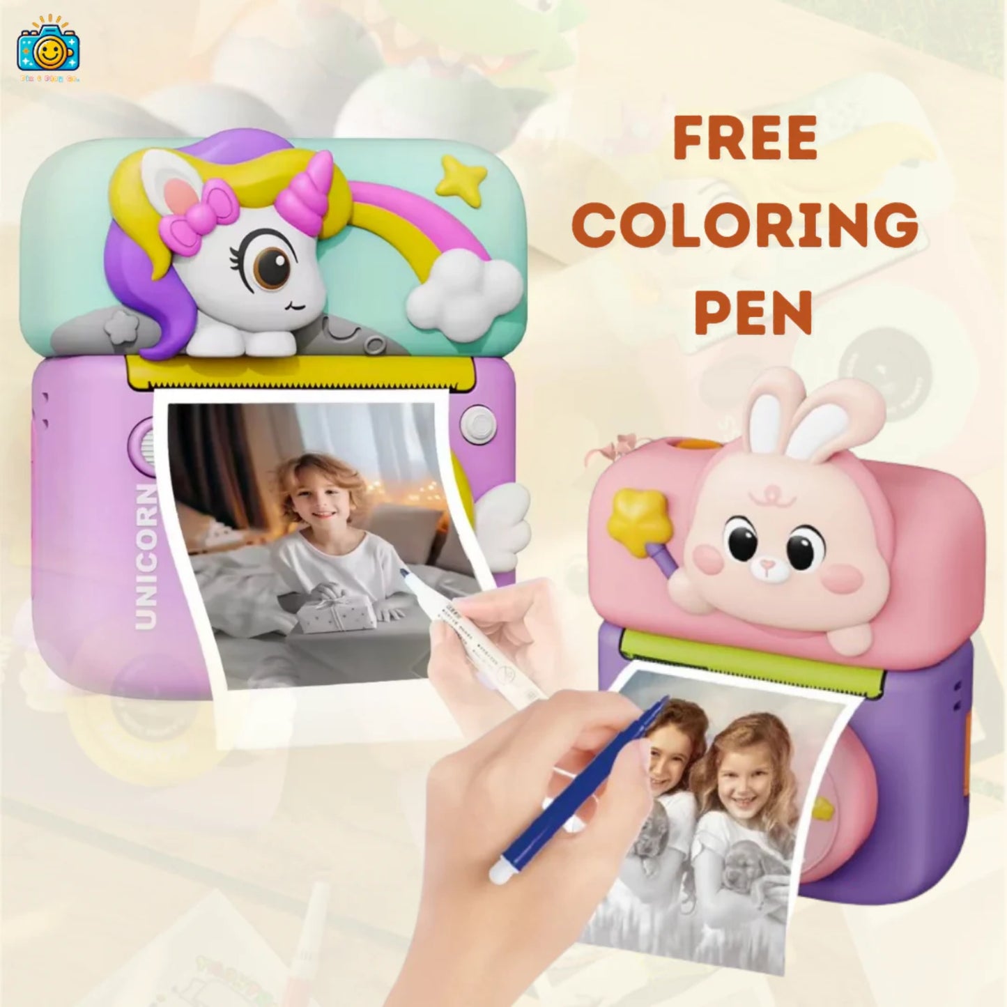 Portable Camera for Kids Instant Print – Bunny Flip Screen Camera with Instant Photo Printing