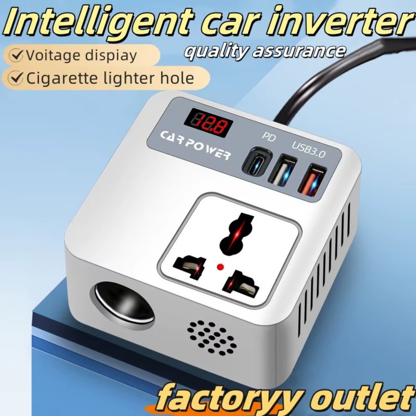 Car Power Inverter with AC Outlet & Fast USB Charging – Multi-Protection Car Charger Adapter