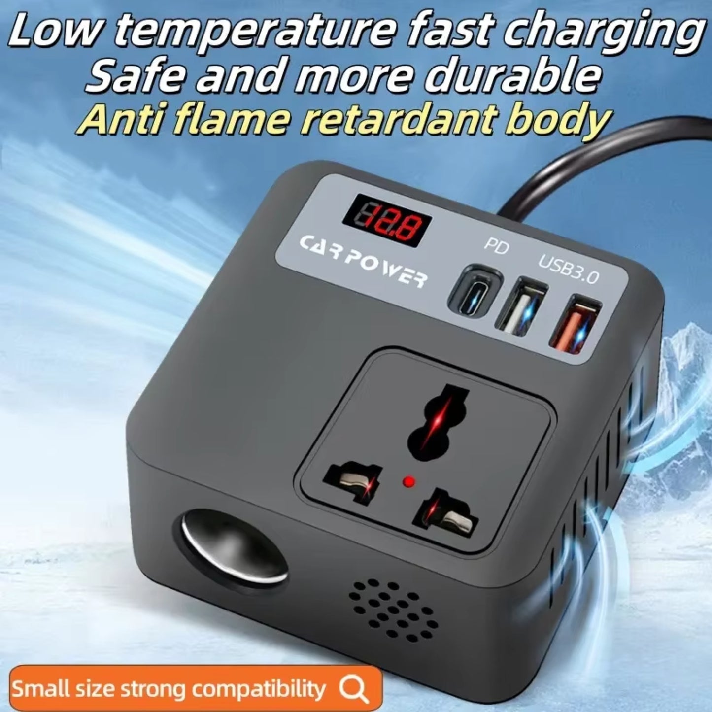 Car Power Inverter with AC Outlet & Fast USB Charging – Multi-Protection Car Charger Adapter