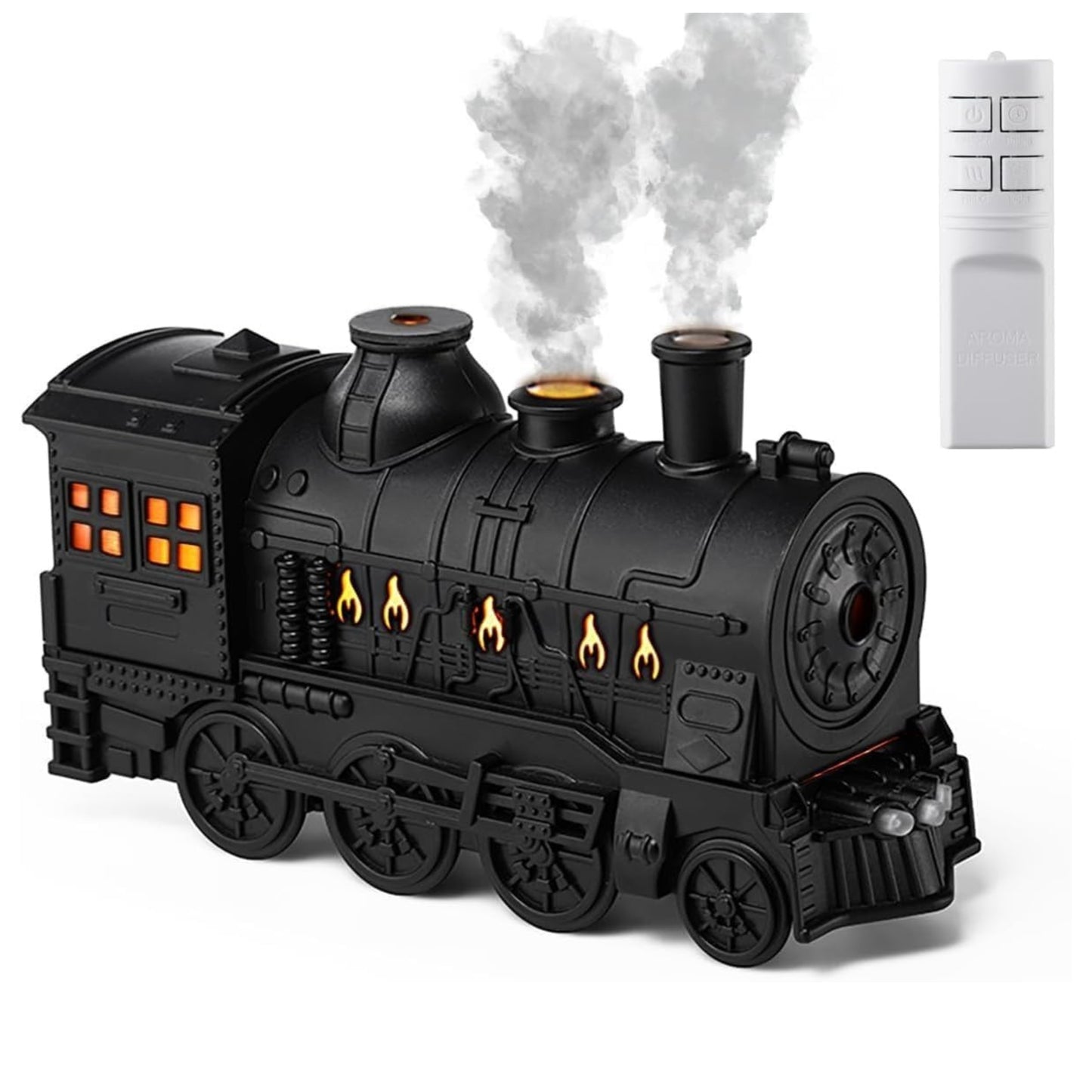 Train Aroma Diffuser & Humidifier – 300ml Ultrasonic Essential Oil Diffuser with LED Flame Effect & Remote Control