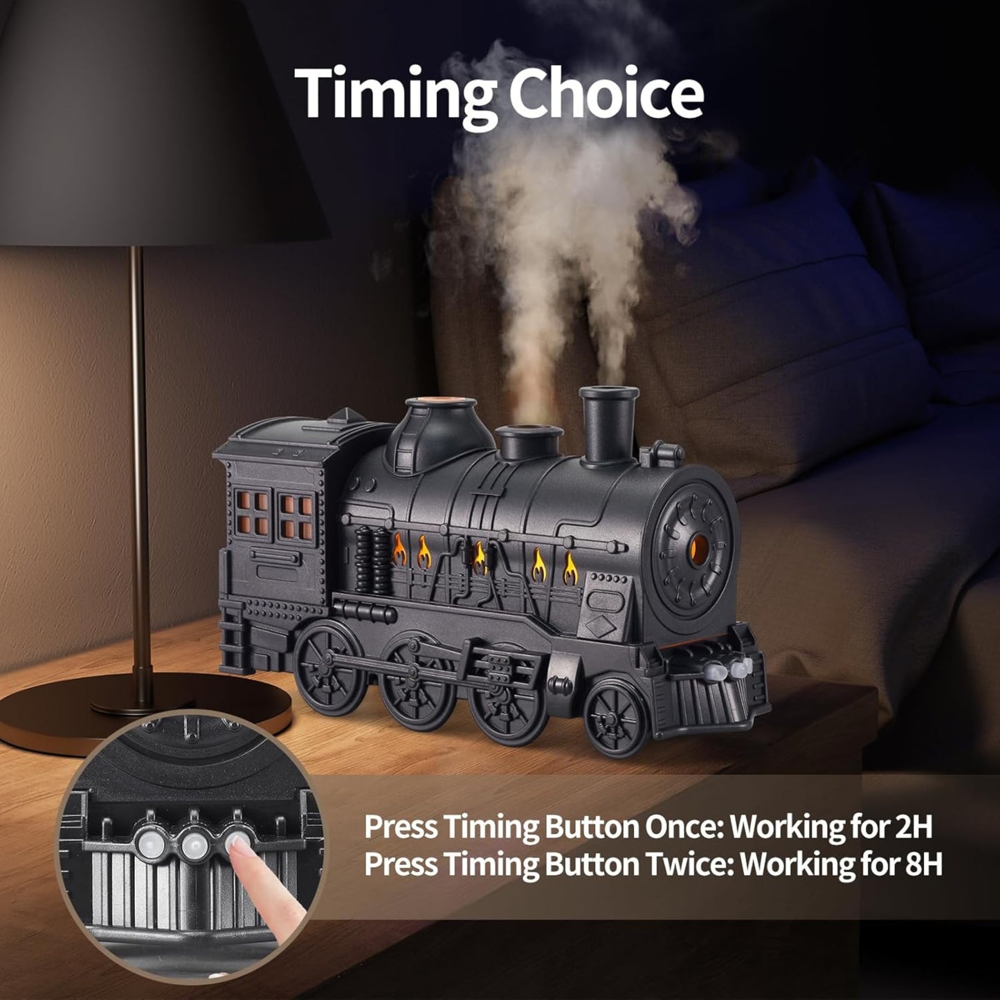 Train Aroma Diffuser & Humidifier – 300ml Ultrasonic Essential Oil Diffuser with LED Flame Effect & Remote Control