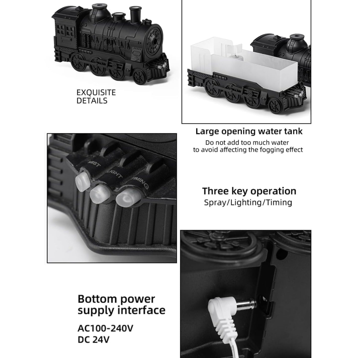 Train Aroma Diffuser & Humidifier – 300ml Ultrasonic Essential Oil Diffuser with LED Flame Effect & Remote Control