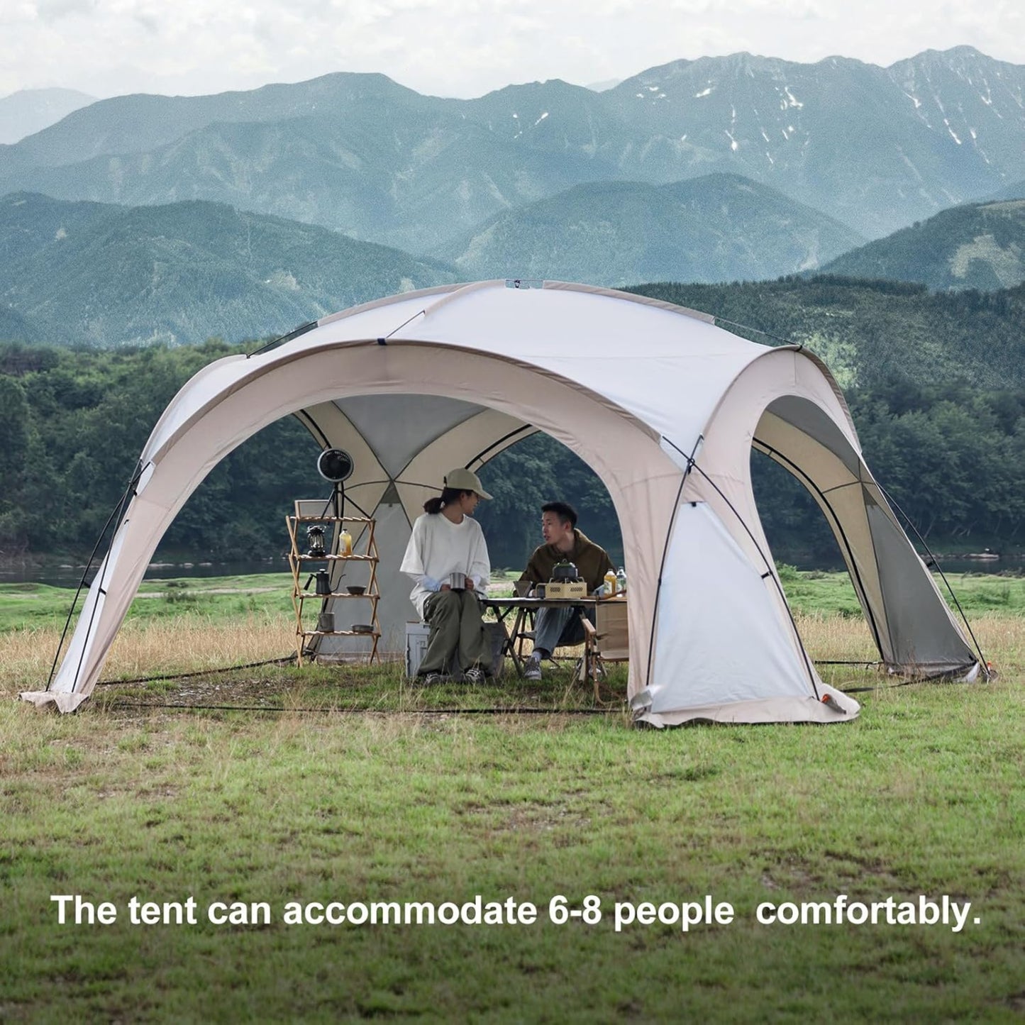 Outdoor Sunshade Shelter – Large 420×420×230cm, UPF50+ Waterproof Canopy Tent with 2 Side Walls for 8–10 People