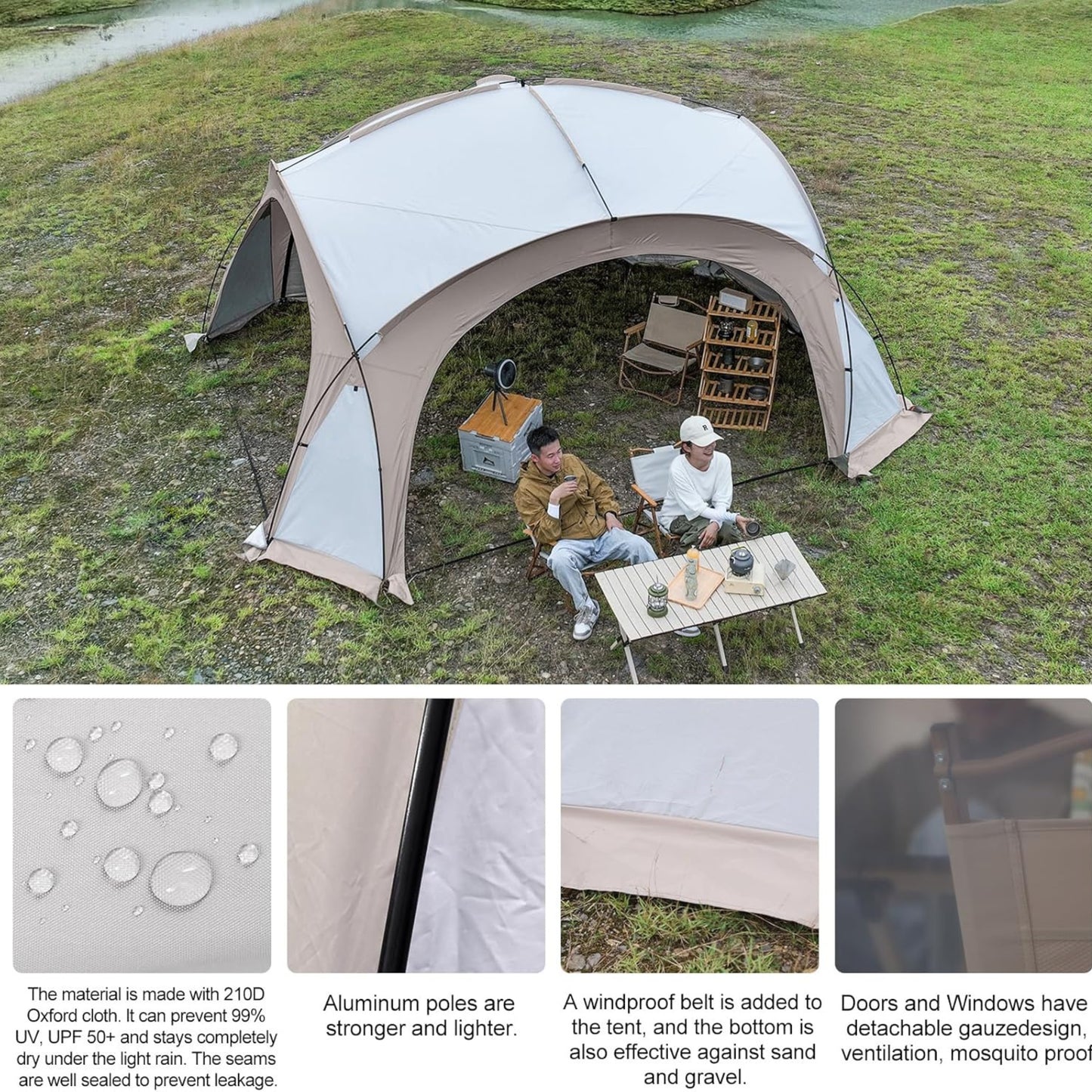 Outdoor Sunshade Shelter – Large 420×420×230cm, UPF50+ Waterproof Canopy Tent with 2 Side Walls for 8–10 People